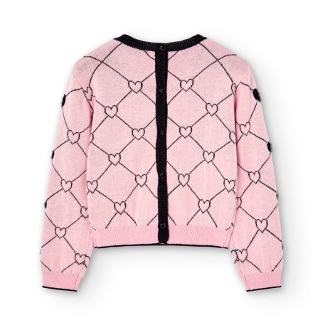 Pulover tricot fete, imprimeu inimioare negre, roz, Boboli [1]