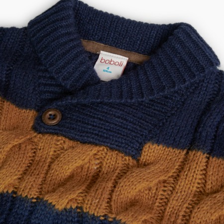 Pulover tricotat pentru copii în albastru marin și portocaliu, Boboli [4]