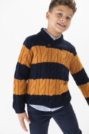 Pulovere/Jachete tricot - Pulover tricotat pentru copii în albastru marin și portocaliu, Boboli