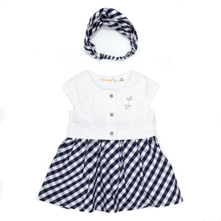 Rochite maneca scurta - Rochie Babybol in carouri cu bandana asortata