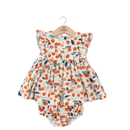 Fete - Rochie bebe fetita cu chilotel, imprimeu fructe, orange, Babybol