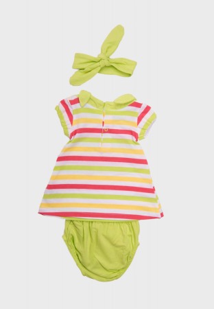 Rochie bebe fetita cu chilotel si bandana, dungi multicolore, Babybol [1]