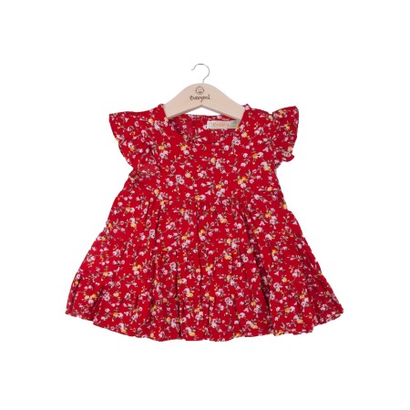 Fete - Rochie bebe fetita, imprimeu flori, rosie, Babybol