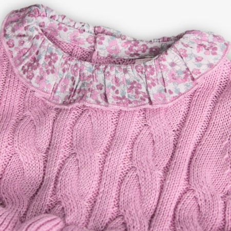 Rochie bebe fetita tricot, fusta imprimeu floral, roz, brand Boboli [2]