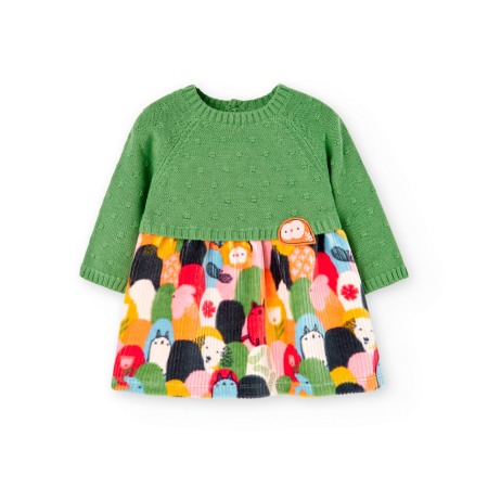 Fete - Rochie bebe tricot cu fusta velur, verde, Boboli
