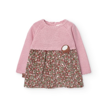 Fete - Rochie bebe tricot, fusta catifea, imprimeu ghinde, brand Boboli