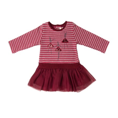 Rochite maneca lunga - Rochie bumbac balerine cu fusta tulle grena , Babybol