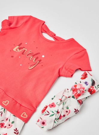 Rochie bumbac fete cu fusta inflorata si bandana, fucsia, Babybol [1]