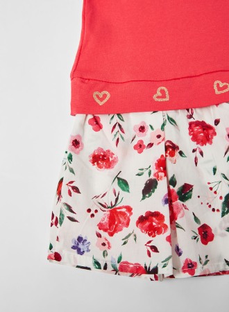 Rochie bumbac fete cu fusta inflorata si bandana, fucsia, Babybol [2]