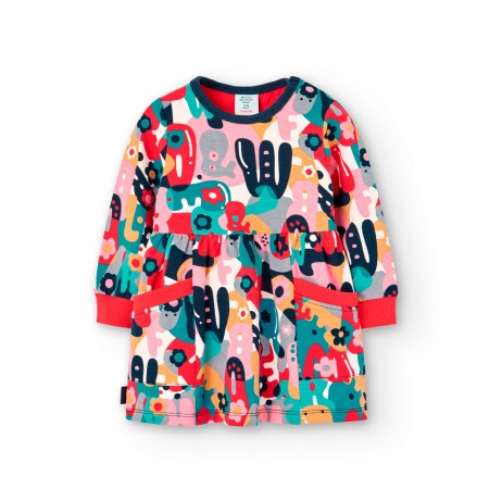 Fete/Baieti 2- 16 ani - Rochie bumbac fete, imprimeu floral multicolor, vatuita, Boboli