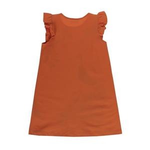 Rochie bumbac fete, maneca scurta, imprimeu paun, portocoliu, UBS2 [1]