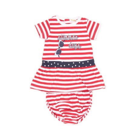 Fete - Rochie bumbac fetite cu chilot,dungi rosii, Babybol