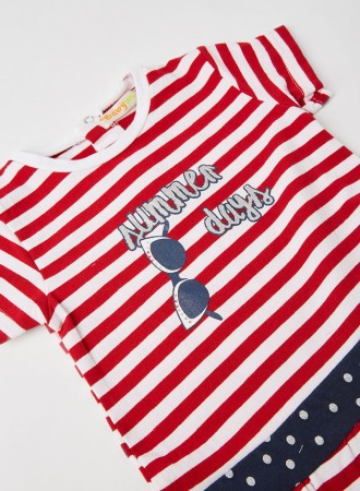 Rochie bumbac fetite cu chilot,dungi rosii, Babybol [1]