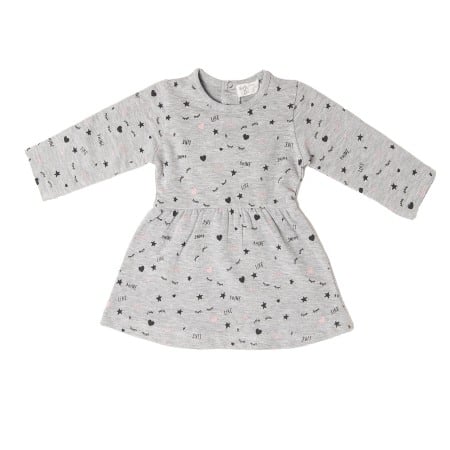 Rochite maneca lunga - Rochie bumbac fetite, gri cu print inimioare , Babybol