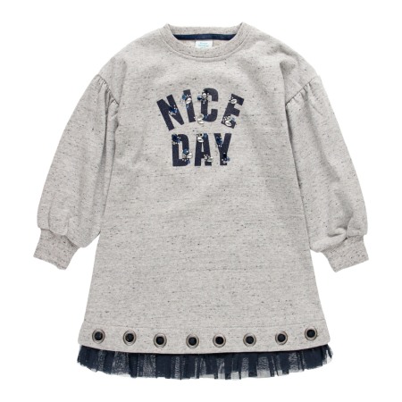 Fete/Baieti 2- 16 ani - Rochie casual fete cu maneci bufante, bumbac, gri, Boboli