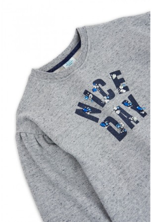 Rochie casual fete cu maneci bufante, bumbac, gri, Boboli [2]