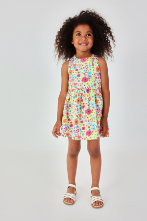 Rochite maneca scurta - Rochie cu bretele fete 2-10 ani, bumbac satin, imprimeu floral, multicolor, brand BOBOLI