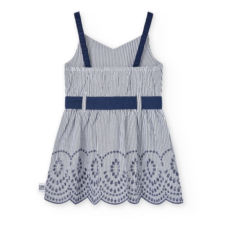 Rochie cu bretele fete, bumbac, broderie, cordon talie, dungi navy, brand Boboli [1]