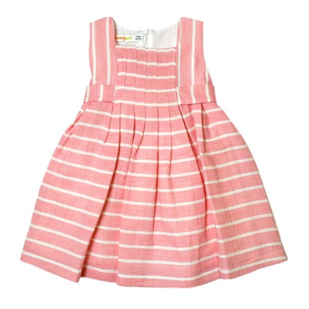 Rochie cu bretele panza topita, roz cu dungi, Babybol [1]