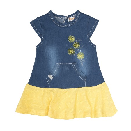 Rochite maneca scurta - Rochie denim cu fusta galbena, Babybol Barcelona