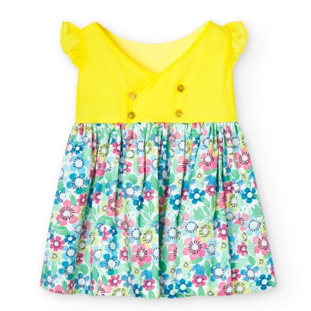 Rochie eleganta fete satin, imprimeu flori, galbena, Boboli [3]