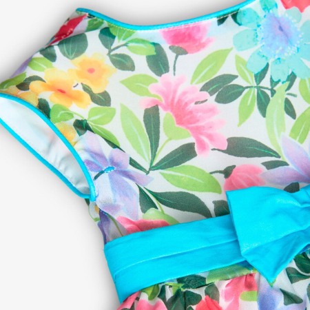 Rochie eleganta fetite 1-8 ani, imprimeu floral, funda turcoaz, brand BOBOLI [2]