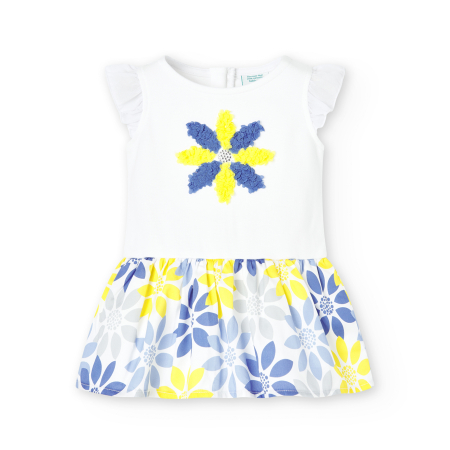 Rochite maneca scurta - Rochie eleganta fetite, broderie floare multicolor, brand Boboli