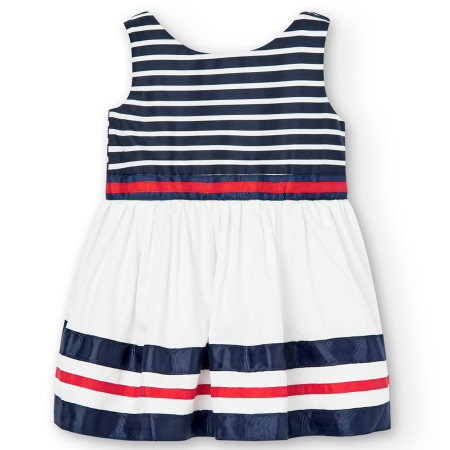 Rochite maneca scurta - Rochie eleganta fetite, satin, dungi navy, brand Boboli