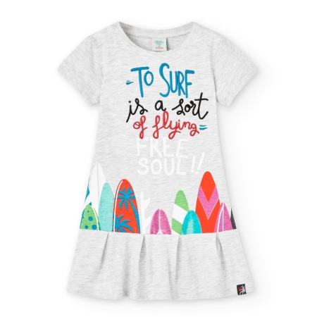 Rochite maneca scurta - Rochie fete 1-8 ani, maneca scurta, bumbac fin, gri, brand Boboli