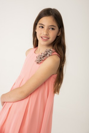 Rochie fete 4-16 ani, chiffon, pliuri, corai, Boboli [2]