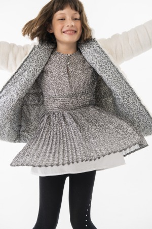 Fete - Rochie fete 4-16 ani, chifon, plisata, imprimeu flori negre, brand Boboli