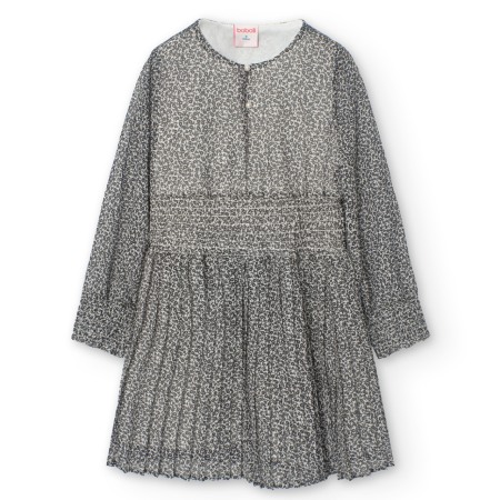 Rochie fete 4-16 ani, chifon, plisata, imprimeu flori negre, brand Boboli [1]