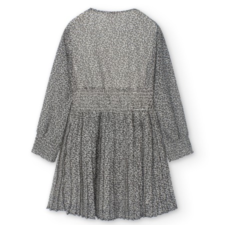 Rochie fete 4-16 ani, chifon, plisata, imprimeu flori negre, brand Boboli [2]