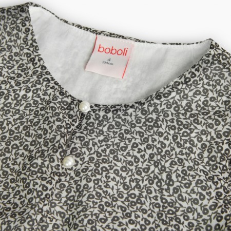 Rochie fete 4-16 ani, chifon, plisata, imprimeu flori negre, brand Boboli [3]