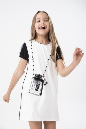 Rochite maneca scurta - Rochie fete alba cu maneci tulle negru, Boboli