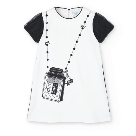 Rochie fete alba cu maneci tulle negru, Boboli [1]