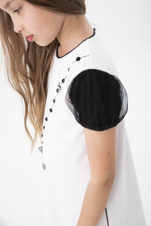 Rochie fete alba cu maneci tulle negru, Boboli [6]