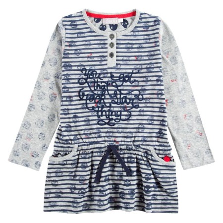 OUTLET - Rochie fete bumbac 8-16 ani, dungi, gri, Boboli