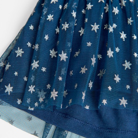 Rochie fete bumbac cu fusta tulle navy cu stelute, mov, Boboli [4]