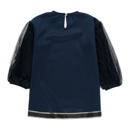 Rochie fete cu maneci bufante plisee, tulle, bleumarin, Boboli [2]