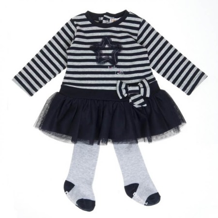 Rochite maneca lunga - Rochie fete jersey cu dres, fusta tulle, navy , Babybol