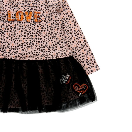 Rochie fete jersey cu maneca lunga, animal print cu tulle, roz, Boboli [3]