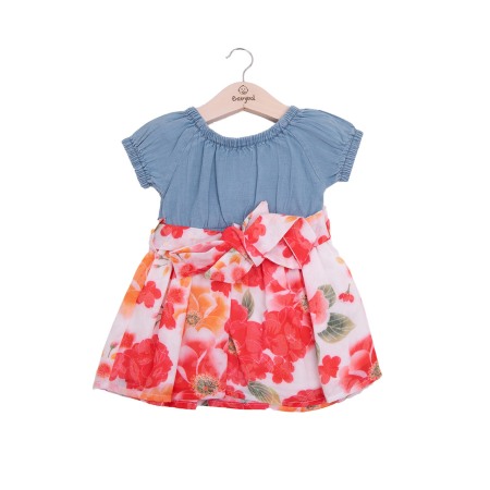 Rochite maneca scurta - Rochie fete maneca scurta , denim , fusta imprimeu floral, Babybol