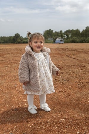 Rochite maneca lunga - Rochie fete muselina, imprimeu floral, bej, Babybol