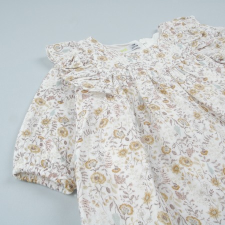 Rochie fete muselina, imprimeu floral, bej, Babybol [3]