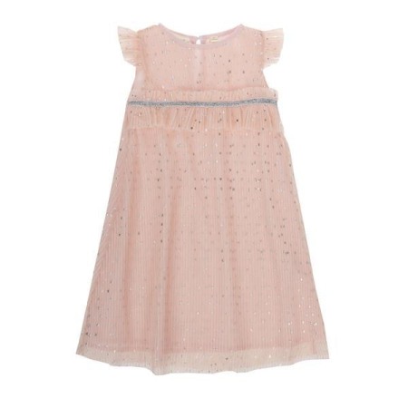 Rochite maneca scurta - Rochie fete, plisee roz cu imprimeu stelute argintii, UBS2