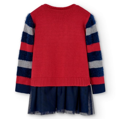 Rochie fete tricot rosie cu fusta tulle navy, coroana cu strasuri, Boboli [1]