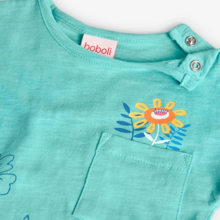 Rochie fete vara bumbac, flori aplicate, turcoaz, brand Boboli [4]