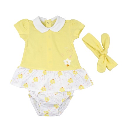 Fete - Rochie fetita cu chilot si bandana, bumbac better cotton, galbena, Babybol