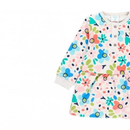 Rochie fetita, maneca lunga, vatuita, imprimeu flori, multicolor, Babybol [2]